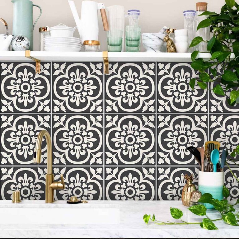 Floral Floor Tile Stickers | Peel and Stick Tile Decals for Kitchen, Bathroom & Wall | Antiskid Floor Tile Stickers