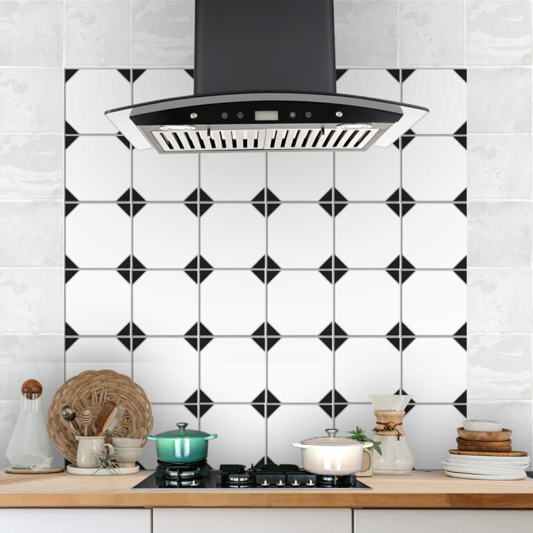 Black and White Geometric Tile Stickers | Hand Crafted Decals | Peel and Stick Kitchen Wall Floor Bathroom Tile Decals | Removable Stickers