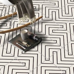 Bathroom Kitchen Wall Floor Tile Vinyl Decals. White Black Seamless Design, Upgrade with Peel and Stick Tile Stickers | Waterproof & Removable