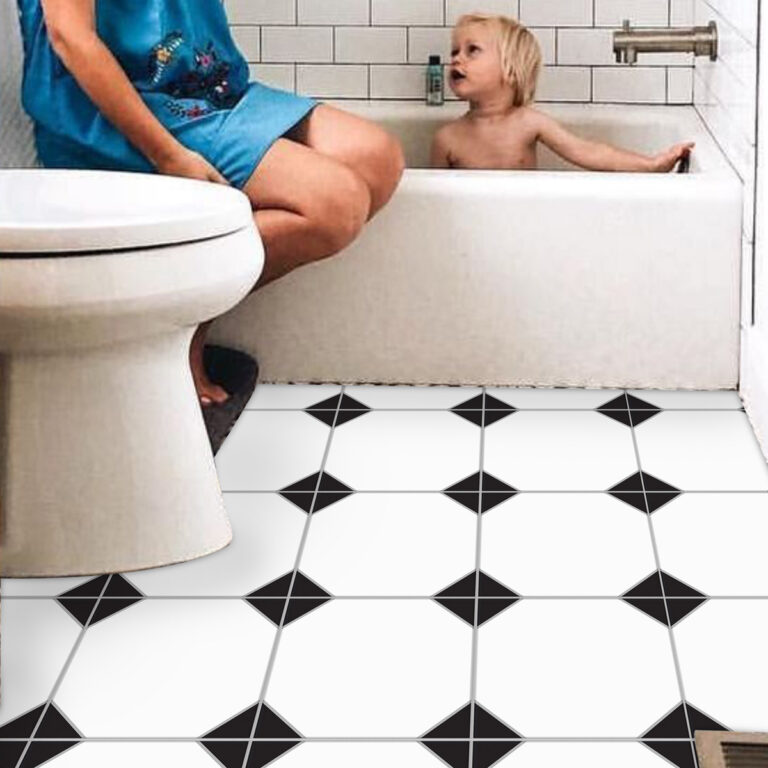 Black and White Geometric Tile Stickers | Hand Crafted Decals | Peel and Stick Kitchen Wall Floor Bathroom Tile Decals | Removable Stickers