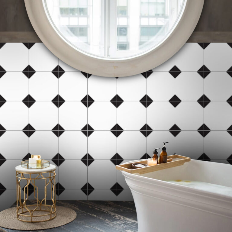 Black and White Geometric Tile Stickers | Hand Crafted Decals | Peel and Stick Kitchen Wall Floor Bathroom Tile Decals | Removable Stickers