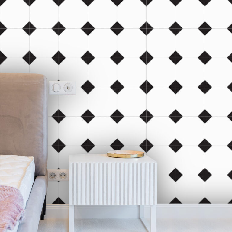 Black and White Geometric Tile Stickers | Hand Crafted Decals | Peel and Stick Kitchen Wall Floor Bathroom Tile Decals | Removable Stickers