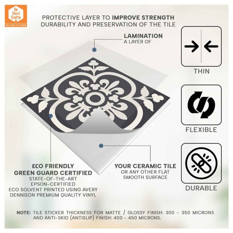 Floral Floor Tile Stickers | Peel and Stick Tile Decals for Kitchen, Bathroom & Wall | Antiskid Floor Tile Stickers
