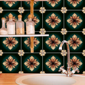 Flower Wall Stickers Decor, Furniture Flower Transfers, Wall Art Decor Flower, Big Floral Wall Decals, Furniture Floral Decals, Dark Green Backsplash Tile, Stickon Tiles