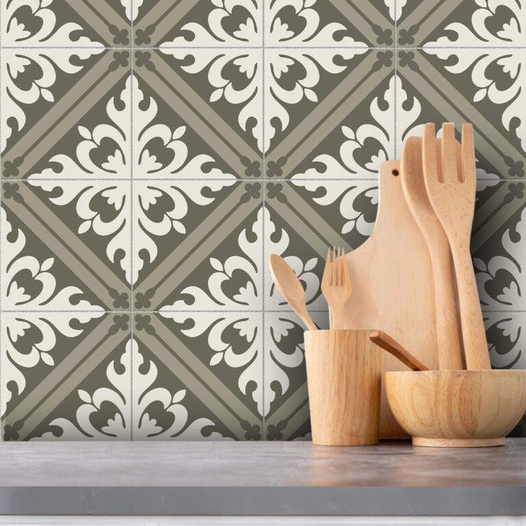 Peel and Stick Olive Floral Tile Sticker Bathroom, Peel and Stick Shower Tile, Bathroom Tiles, Floor Decals, Adhesive Floor Vinyl Tiles, Self Stick Vinyl Flooring USA