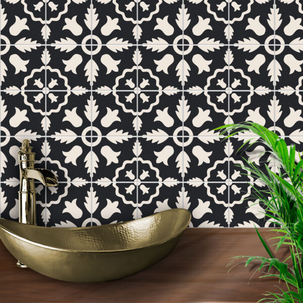 DIY Vinyl Stickers, Self-Adhesive Black & White Vinyl Tile Decals - Modern Backsplash Sticker, luxury vinyl tile black and white, black and white self adhesive floor tiles