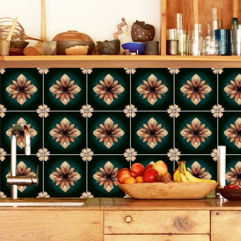 Flower Wall Stickers Decor, Furniture Flower Transfers, Wall Art Decor Flower, Big Floral Wall Decals, Furniture Floral Decals, Dark Green Backsplash Tile, Stickon Tiles