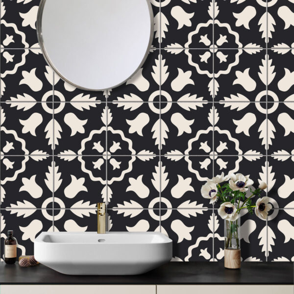 DIY Vinyl Stickers, Self-Adhesive Black & White Vinyl Tile Decals - Modern Backsplash Sticker, luxury vinyl tile black and white, black and white self adhesive floor tiles