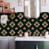 Flower Wall Stickers Decor, Furniture Flower Transfers, Wall Art Decor Flower, Big Floral Wall Decals, Furniture Floral Decals, Dark Green Backsplash Tile, Stickon Tiles