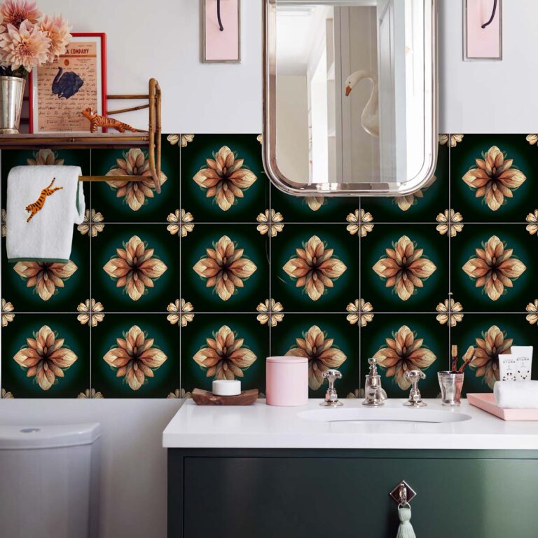 Flower Wall Stickers Decor, Furniture Flower Transfers, Wall Art Decor Flower, Big Floral Wall Decals, Furniture Floral Decals, Dark Green Backsplash Tile, Stickon Tiles