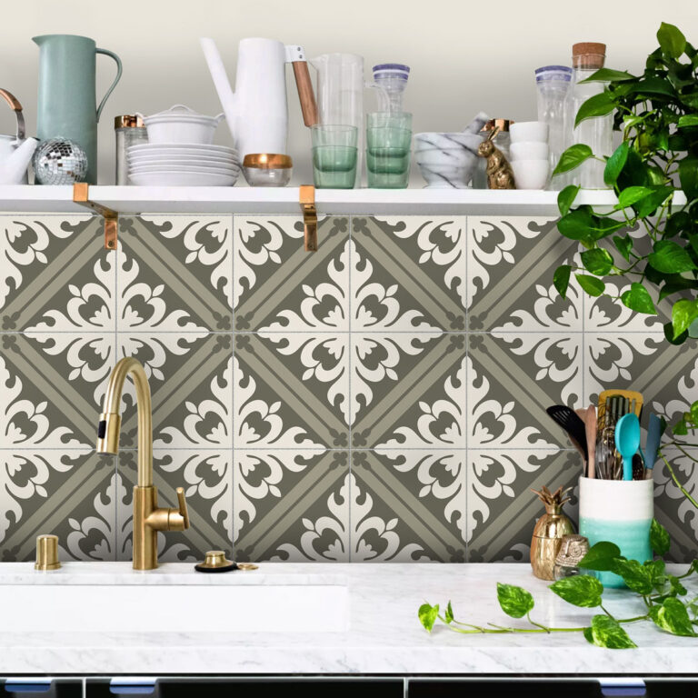 Peel and Stick Olive Floral Tile Sticker Bathroom, Peel and Stick Shower Tile, Bathroom Tiles, Floor Decals, Adhesive Floor Vinyl Tiles, Self Stick Vinyl Flooring USA