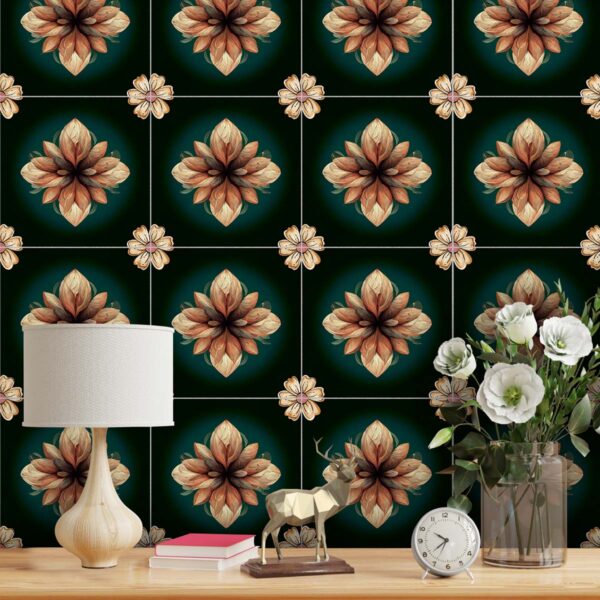 Flower Wall Stickers Decor, Furniture Flower Transfers, Wall Art Decor Flower, Big Floral Wall Decals, Furniture Floral Decals, Dark Green Backsplash Tile, Stickon Tiles