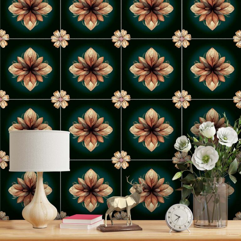 Flower Wall Stickers Decor, Furniture Flower Transfers, Wall Art Decor Flower, Big Floral Wall Decals, Furniture Floral Decals, Dark Green Backsplash Tile, Stickon Tiles