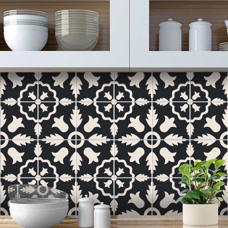 Self-Adhesive Black & White Vinyl Tile Decals - Modern Backsplash Sticker, luxury vinyl tile black and white, black and white self adhesive floor tiles