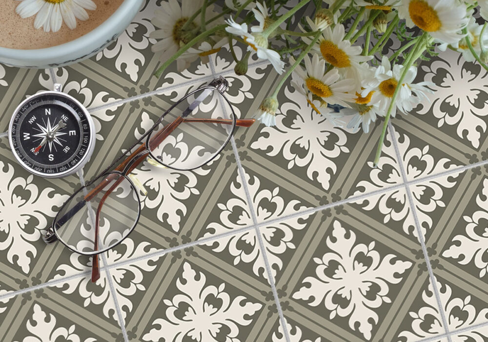 04_ARTPAT1192_Olive-Green_Floor_5 Peel and Stick Olive Floral Tile Sticker Bathroom, Peel and Stick Shower Tile, Bathroom Tiles, Floor Decals, Adhesive Floor Vinyl Tiles, Self Stick Vinyl Flooring USA